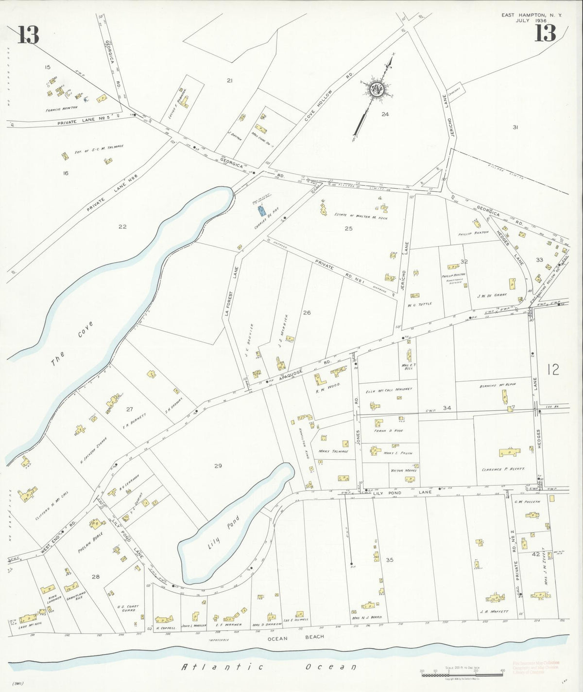 Sanborn Fire Insurance Map from Easthampton, Suffolk County, New York (1936), Sheet #0013 - Complete Map Set gallery image, historic Sanborn map, vintage wall art, New York New York