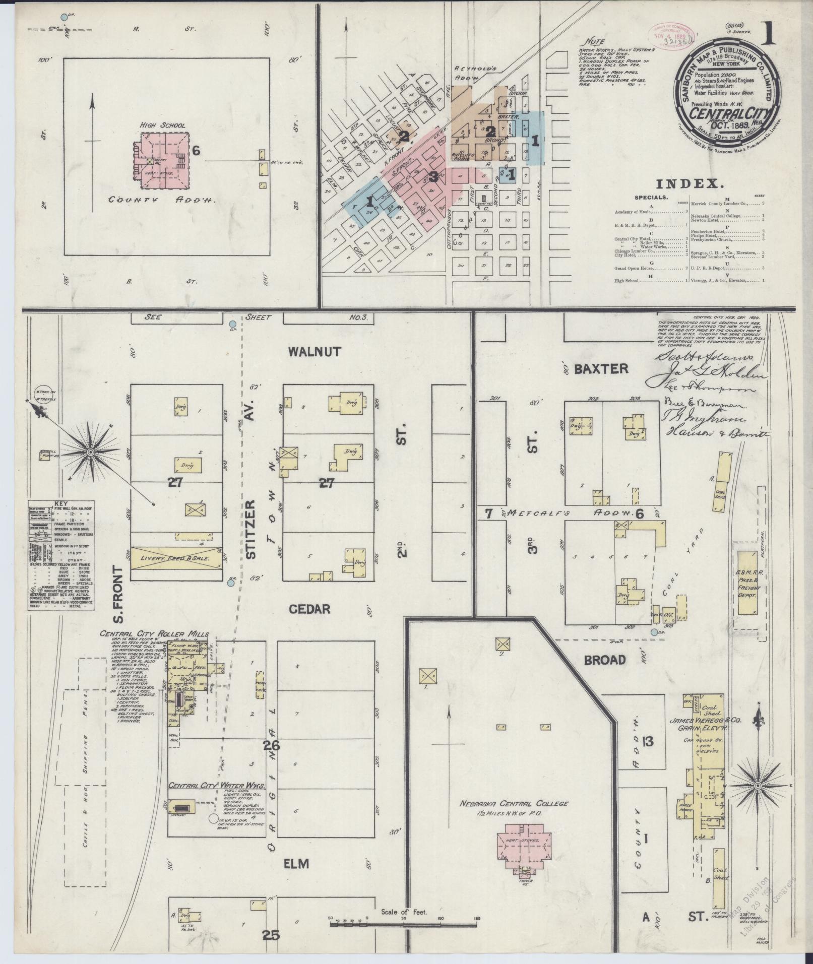 Sanborn Fire Insurance Map from Central City, Merrick County, Nebraska. (1889) – Historic Sanborn Fire Insurance Map Print
