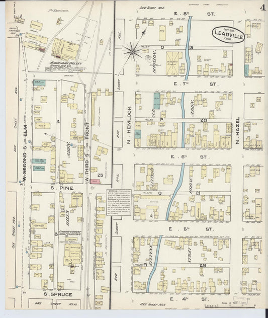 Sanborn Fire Insurance Map from Leadville, Lake County, Colorado (1883), Sheet #0004 - Historic Sanborn Fire Insurance Map Print, vintage old map wall art, antique decor, genealogy gift, Colorado Colorado map