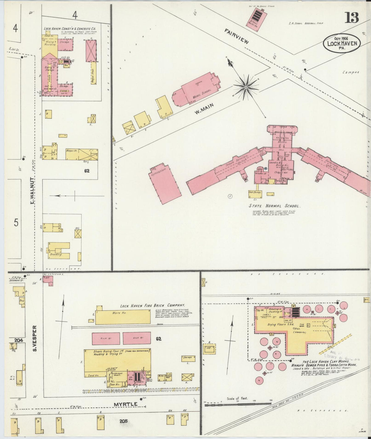Sanborn Fire Insurance Map from Lock Haven, Clinton County, Pennsylvania (1906), Sheet #0013 - Historic Sanborn Fire Insurance Map Print, vintage old map wall art, antique decor, genealogy gift, Pennsylvania Pennsylvania map