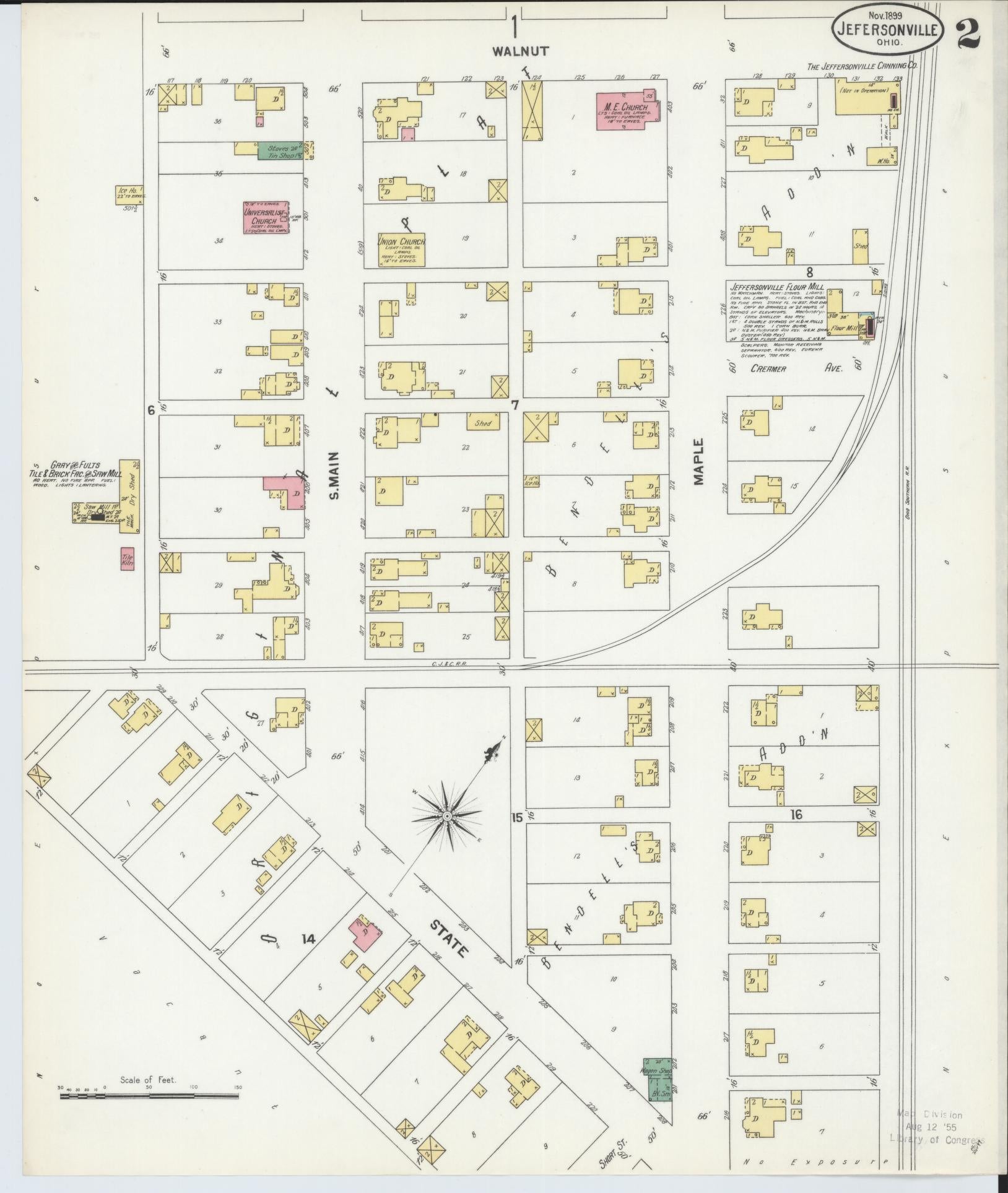 Sanborn Fire Insurance Map from Jeffersonville, Fayette County, Ohio (1899), Sheet #0002 - Historic Sanborn Fire Insurance Map Print, vintage old map wall art, antique decor, genealogy gift, Ohio Ohio map