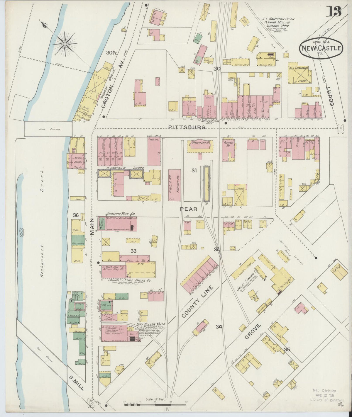 Sanborn Fire Insurance Map from New Castle, Lawrence County, Pennsylvania (1894), Sheet #0013 - Complete Map Set gallery image, historic Sanborn map, vintage wall art, Pennsylvania Pennsylvania