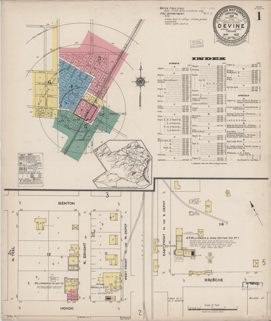 Sanborn Fire Insurance Map from Devine, Medina County, Texas (1922), Sheet #0001 - Complete Map Set gallery image, historic Sanborn map, vintage wall art, Texas Texas