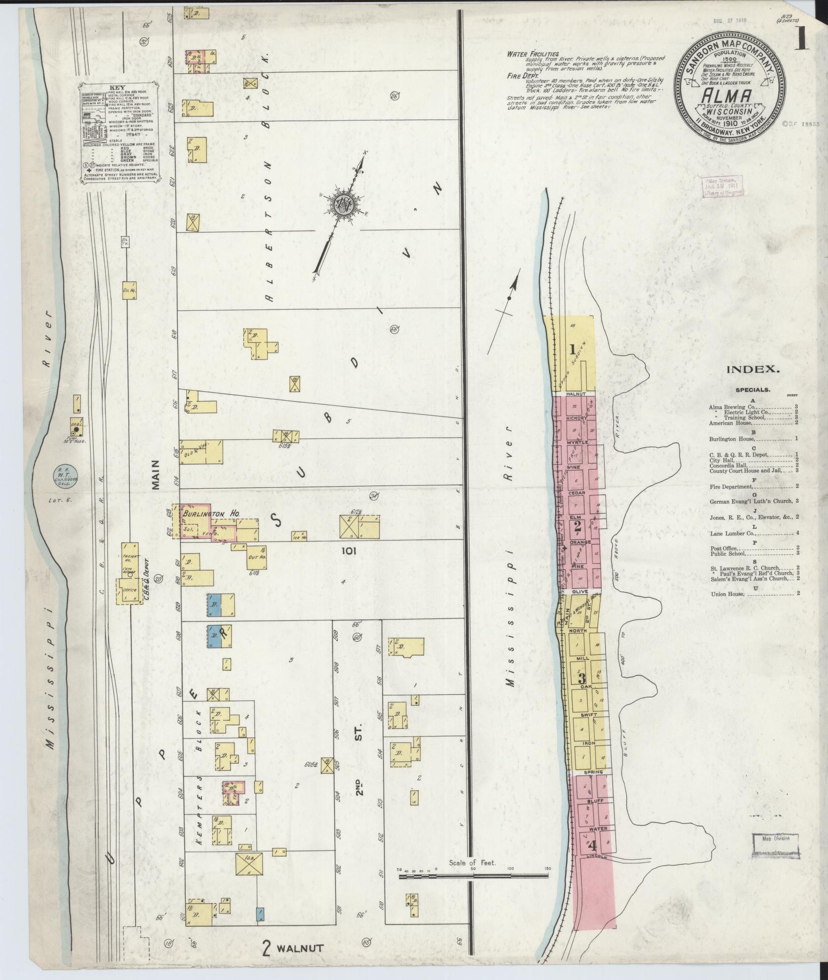 Sanborn Fire Insurance Map from Alma, Buffalo County, Wisconsin (1910), Sheet #0001 - Historic Sanborn Fire Insurance Map Print, vintage old map wall art, antique decor, genealogy gift, Wisconsin Wisconsin map