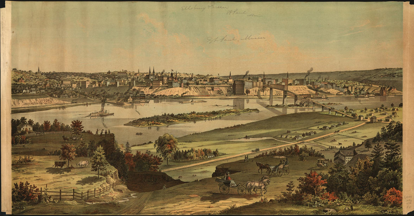 [View of St. Paul, Minnesota. (1874) – Historic Bird’s-Eye View Panorama Print