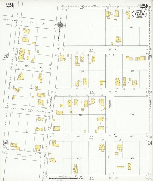 Sanborn Fire Insurance Map from Olympia, Thurston County, Washington (1924), Sheet #0029 - Historic Sanborn Fire Insurance Map Print, vintage old map wall art, antique decor, genealogy gift, Washington Washington map