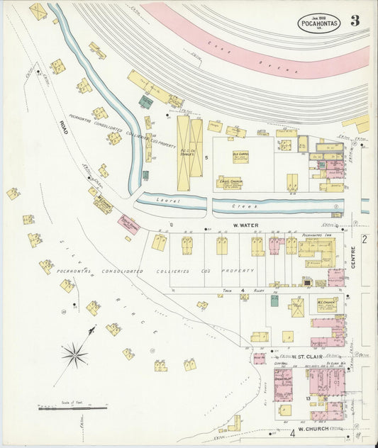 Sanborn Fire Insurance Map from Pocahontas, Tazewell County, Virginia (1908), Sheet #0003 - Historic Sanborn Fire Insurance Map Print, vintage old map wall art, antique decor, genealogy gift, Virginia Virginia map