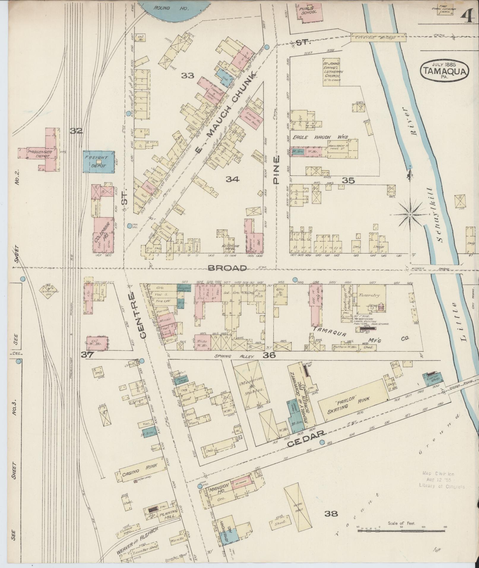 Sanborn Fire Insurance Map from Tamaqua, Schuylkill County, Pennsylvania (1885), Sheet #0004 - Complete Map Set gallery image, historic Sanborn map, vintage wall art, Pennsylvania Pennsylvania