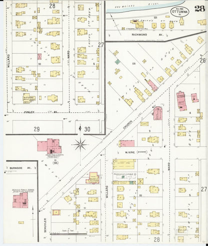 Sanborn Fire Insurance Map from Ottumwa, Wapello County, Iowa (1902), Sheet #0028 - Historic Sanborn Fire Insurance Map Print, vintage old map wall art