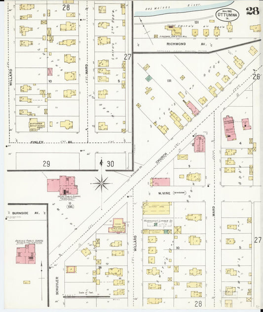 Sanborn Fire Insurance Map from Ottumwa, Wapello County, Iowa (1902), Sheet #0028 - Historic Sanborn Fire Insurance Map Print, vintage old map wall art