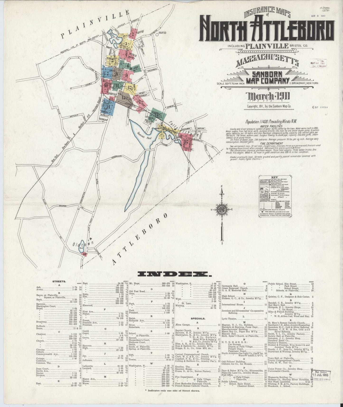 Sanborn Fire Insurance Map from North Attleborough, Bristol County, Massachusetts. (1911) – Historic Sanborn Fire Insurance Map Print