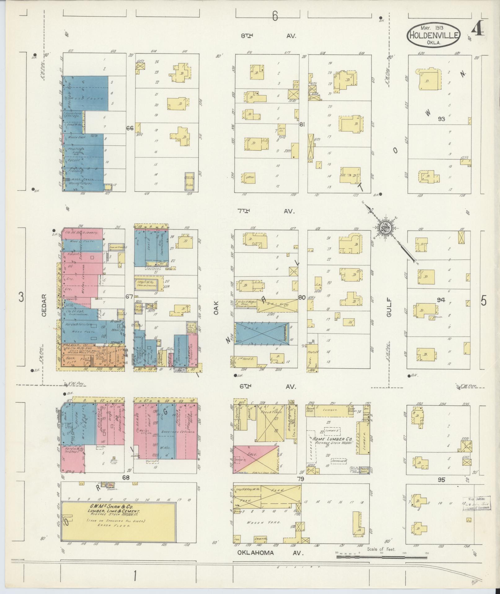Sanborn Fire Insurance Map from Holdenville, Hughes County, Oklahoma (1913), Sheet #0004 - Historic Sanborn Fire Insurance Map Print, vintage old map wall art, antique decor, genealogy gift, Oklahoma Oklahoma map