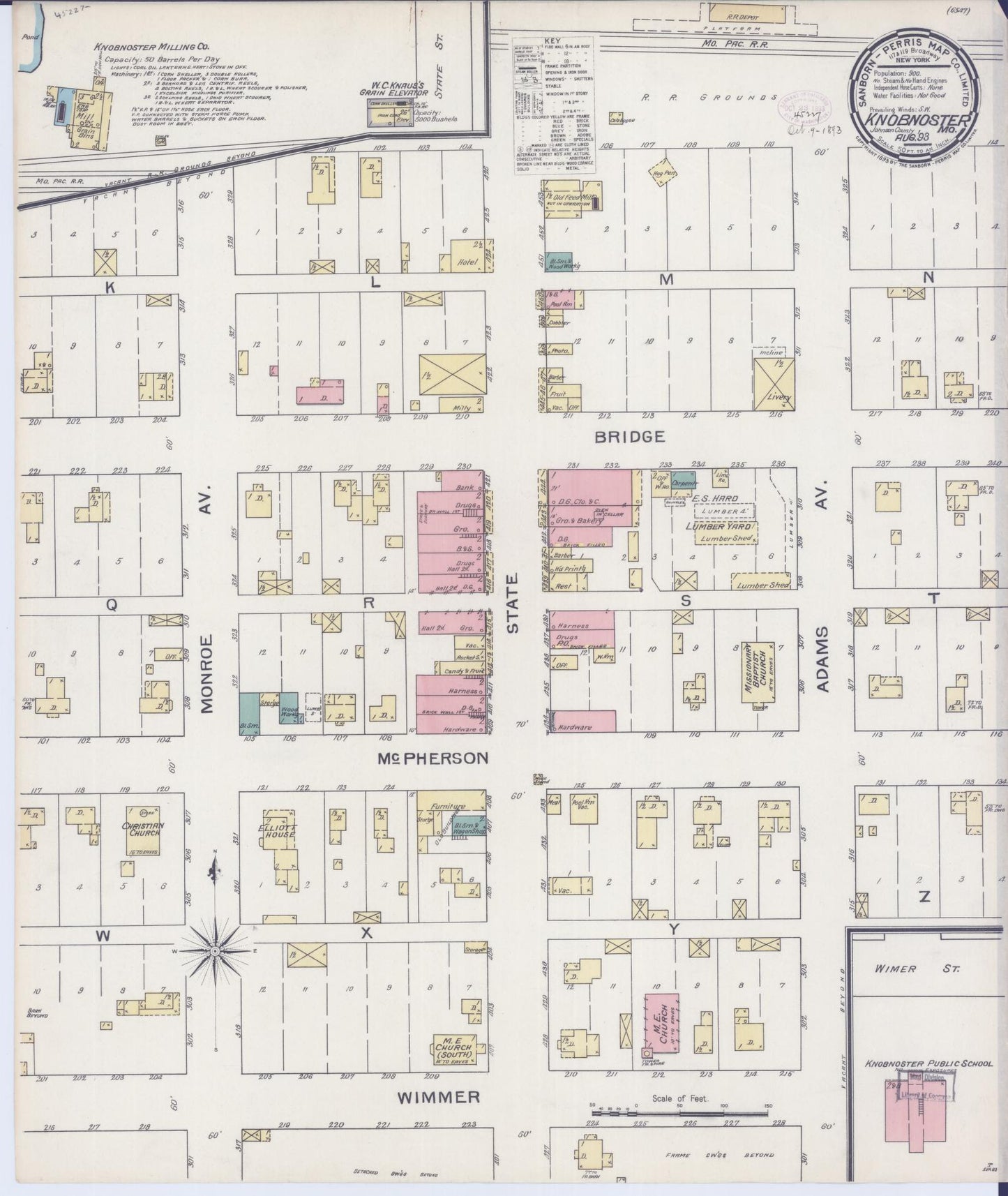 Sanborn Fire Insurance Map from Knobnoster, Johnson County, Missouri (1893), Sheet #0001 - Historic Sanborn Fire Insurance Map Print, vintage old map wall art, antique decor, genealogy gift, Missouri Missouri map