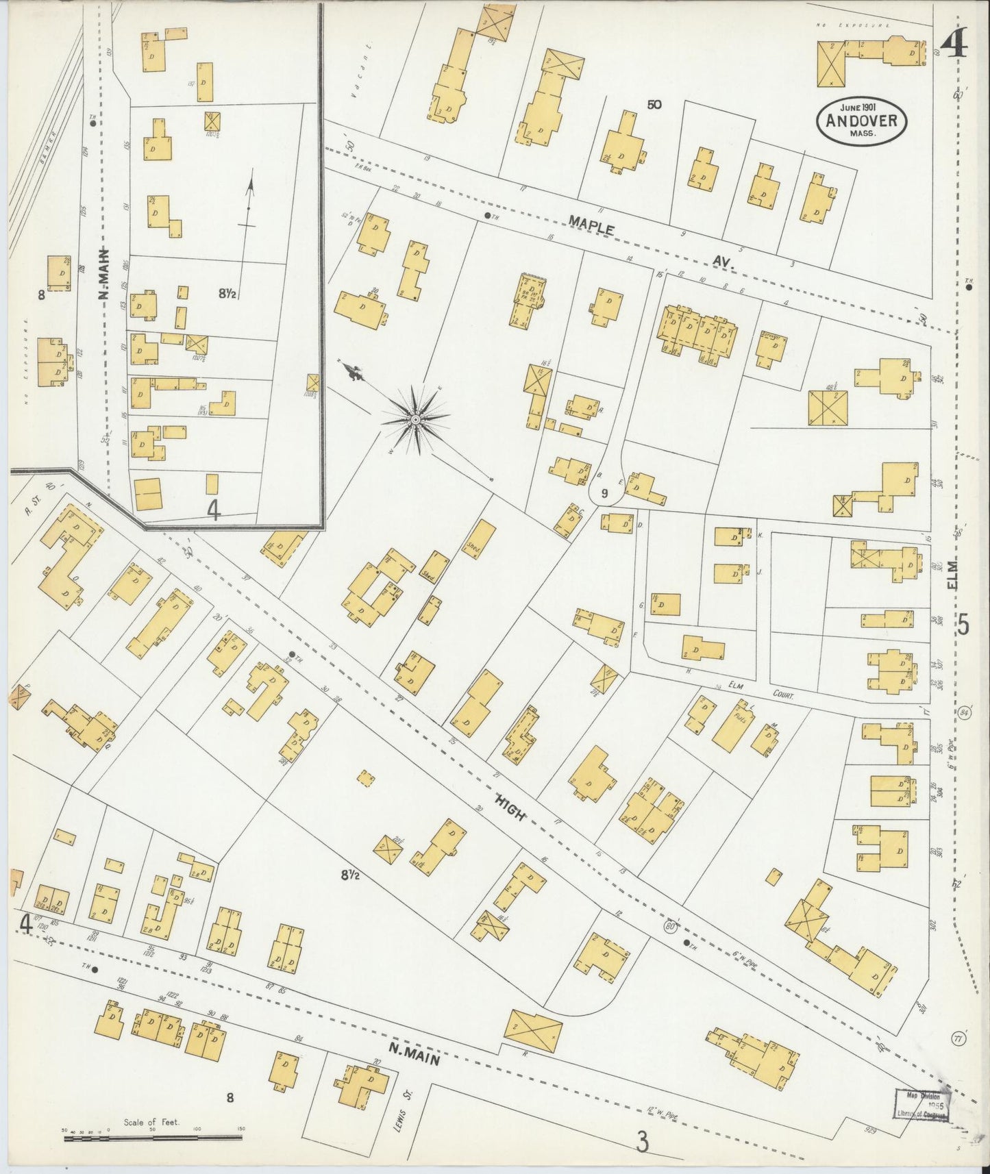 Sanborn Fire Insurance Map from Andover, Essex County, Massachusetts (1901), Sheet #0004 - Complete Map Set gallery image, historic Sanborn map, vintage wall art, Massachusetts Massachusetts