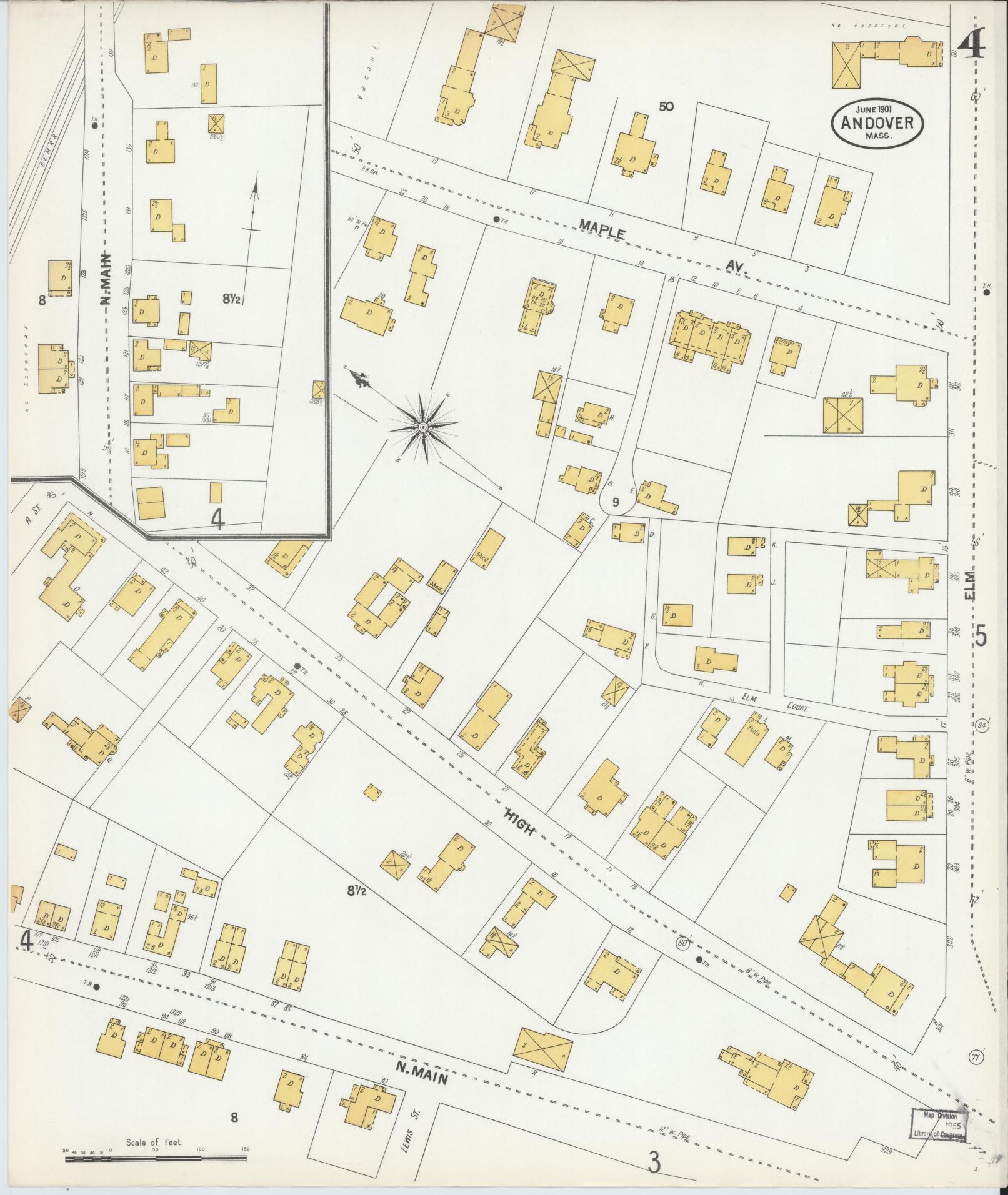 Sanborn Fire Insurance Map from Andover, Essex County, Massachusetts (1901), Sheet #0004 - Complete Map Set gallery image, historic Sanborn map, vintage wall art, Massachusetts Massachusetts