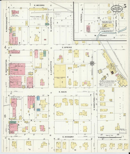 Sanborn Fire Insurance Map from Neosho, Newton County, Missouri (1909), Sheet #0005 - Complete Map Set gallery image, historic Sanborn map, vintage wall art, Missouri Missouri