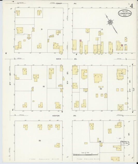 Sanborn Fire Insurance Map from Lumberton, Lamar County, Mississippi (1912), Sheet #0004 - Historic Sanborn Fire Insurance Map Print, vintage old map wall art, antique decor, genealogy gift, Mississippi Mississippi map