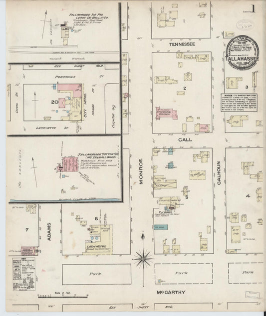 Sanborn Fire Insurance Map from Tallahassee, Leon County, Florida (1884), Sheet #0001 - Complete Map Set gallery image, historic Sanborn map, vintage wall art, Florida Florida