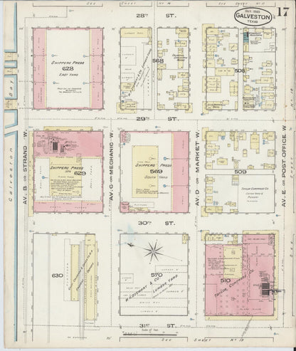 Sanborn Fire Insurance Map from Galveston, Galveston County, Texas (1885), Sheet #0017 - Complete Map Set gallery image, historic Sanborn map, vintage wall art, Texas Texas