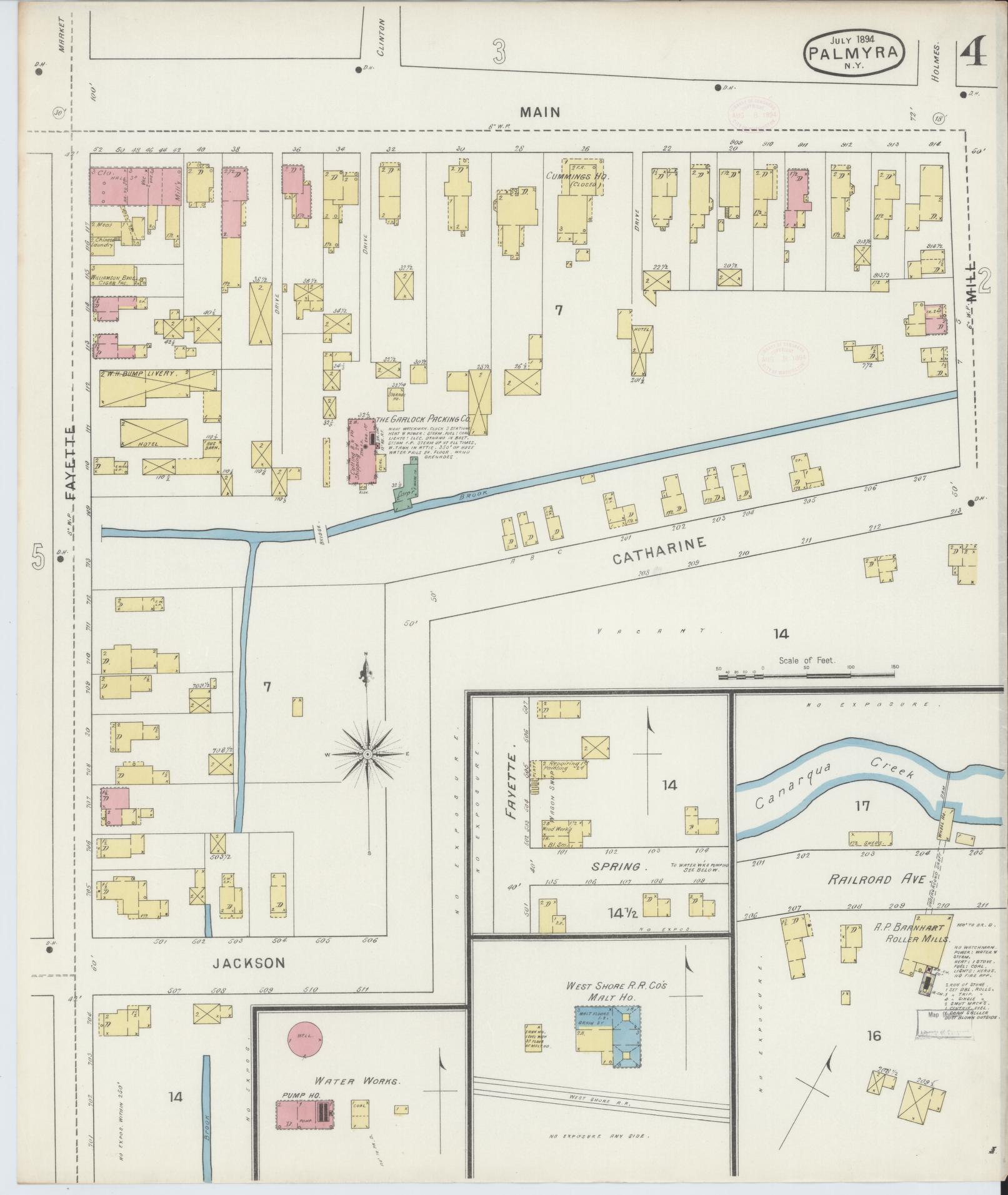 Sanborn Fire Insurance Map from Palmyra, Wayne County, New York (1894), Sheet #0004 - Complete Map Set gallery image, historic Sanborn map, vintage wall art, New York New York