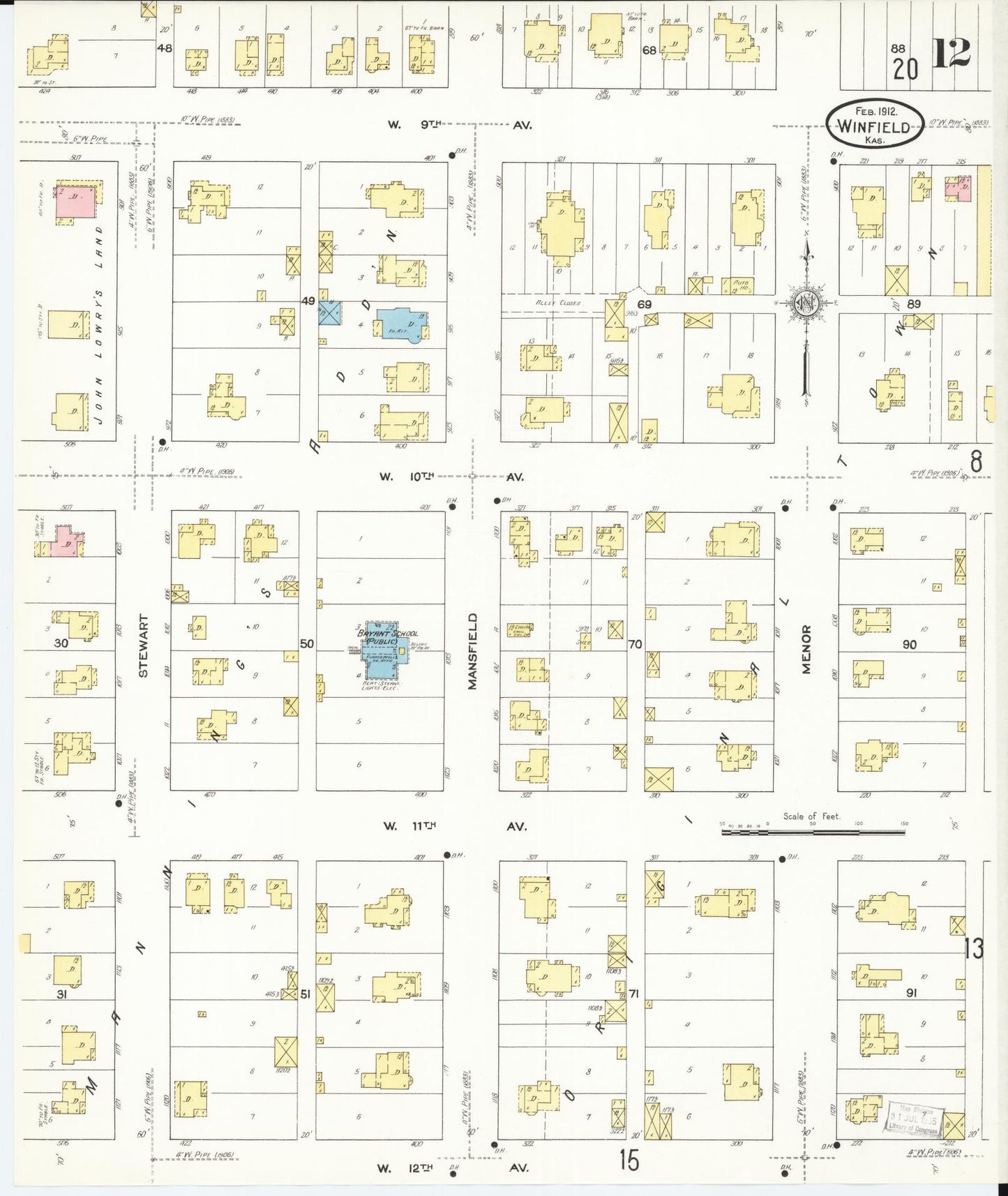 Sanborn Fire Insurance Map from Winfield, Cowley County, Kansas (1912), Sheet #0012 - Complete Map Set gallery image, historic Sanborn map, vintage wall art, Kansas Kansas