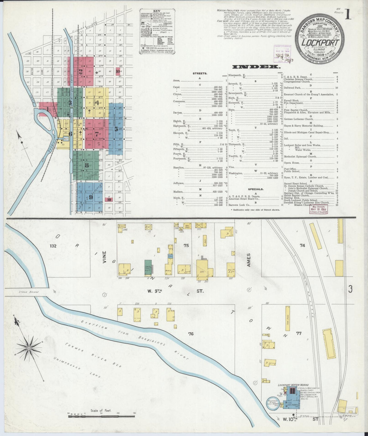Sanborn Fire Insurance Map from Lockport, Will County, Illinois (1909), Sheet #0001 - Complete Map Set gallery image, historic Sanborn map, vintage wall art, Illinois Illinois