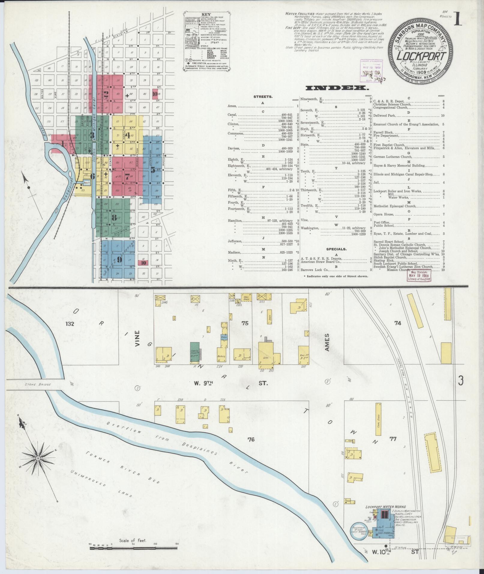Sanborn Fire Insurance Map from Lockport, Will County, Illinois (1909), Sheet #0001 - Complete Map Set gallery image, historic Sanborn map, vintage wall art, Illinois Illinois