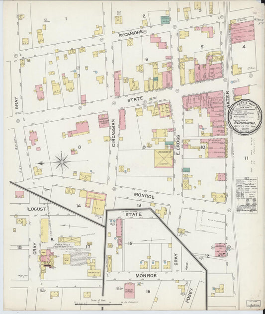 Sanborn Fire Insurance Map from Newburgh, Warrick County, Indiana (1892), Sheet #0001 - Historic Sanborn Fire Insurance Map Print, vintage old map wall art, antique decor, genealogy gift, Indiana Indiana map