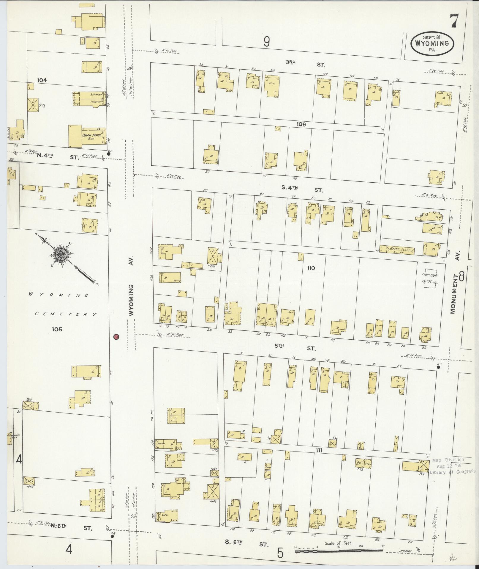 Sanborn Fire Insurance Map from Wyoming, Luzerne County, Pennsylvania (1911), Sheet #0007 - Historic Sanborn Fire Insurance Map Print, vintage old map wall art, antique decor, genealogy gift, Wyoming Wyoming map