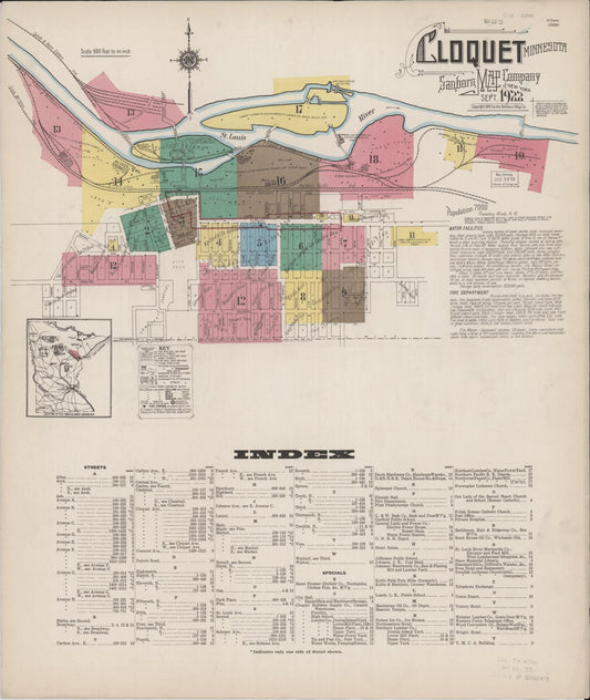 Sanborn Fire Insurance Map from Cloquet, Carlton County, Minnesota (1922), Sheet #0001 - Complete Map Set gallery image, historic Sanborn map, vintage wall art, Minnesota Minnesota
