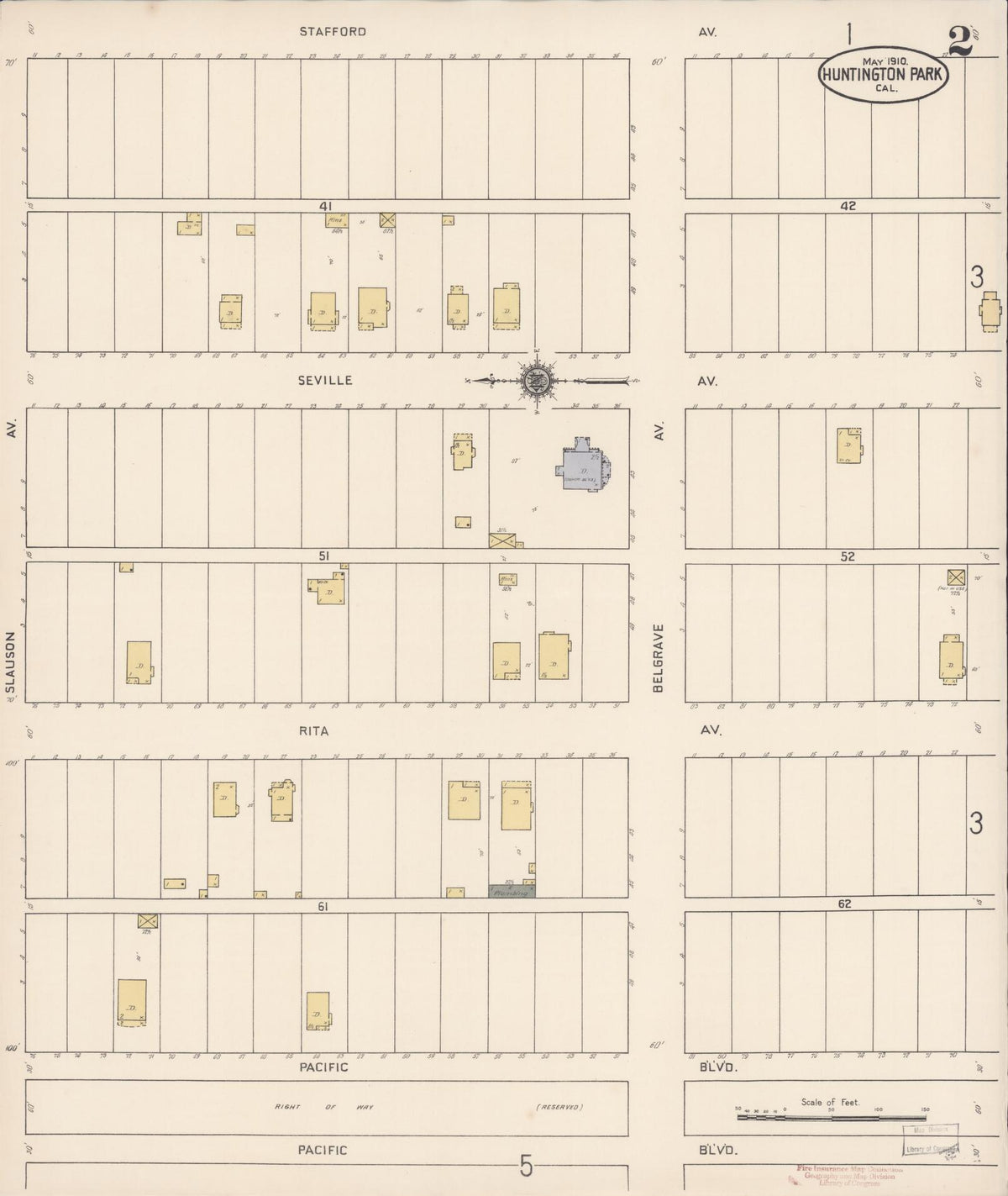 Sanborn Fire Insurance Map from Huntington Park, Los Angeles County, California (1910), Sheet #0002 - Complete Map Set gallery image, historic Sanborn map, vintage wall art, California California