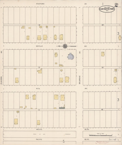 Sanborn Fire Insurance Map from Huntington Park, Los Angeles County, California (1910), Sheet #0002 - Complete Map Set gallery image, historic Sanborn map, vintage wall art, California California