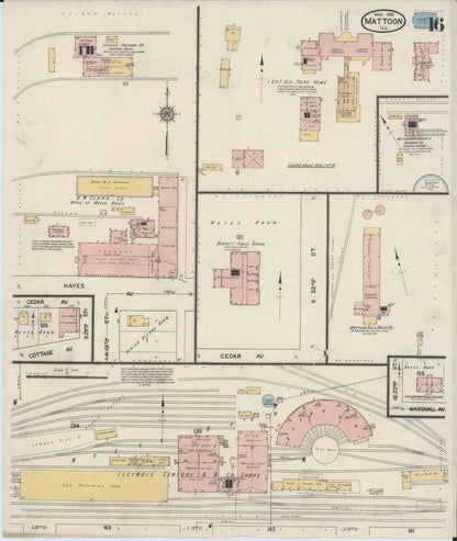 Sanborn Fire Insurance Map from Mattoon, Coles County, Illinois (1915), Sheet #0016 - Complete Map Set gallery image, historic Sanborn map, vintage wall art, Illinois Illinois