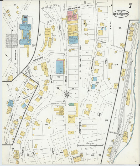 Sanborn Fire Insurance Map from Eureka Springs, Carroll County, Arkansas (1904), Sheet #0007 - Historic Sanborn Fire Insurance Map Print, vintage old map wall art, antique decor, genealogy gift, Arkansas Arkansas map
