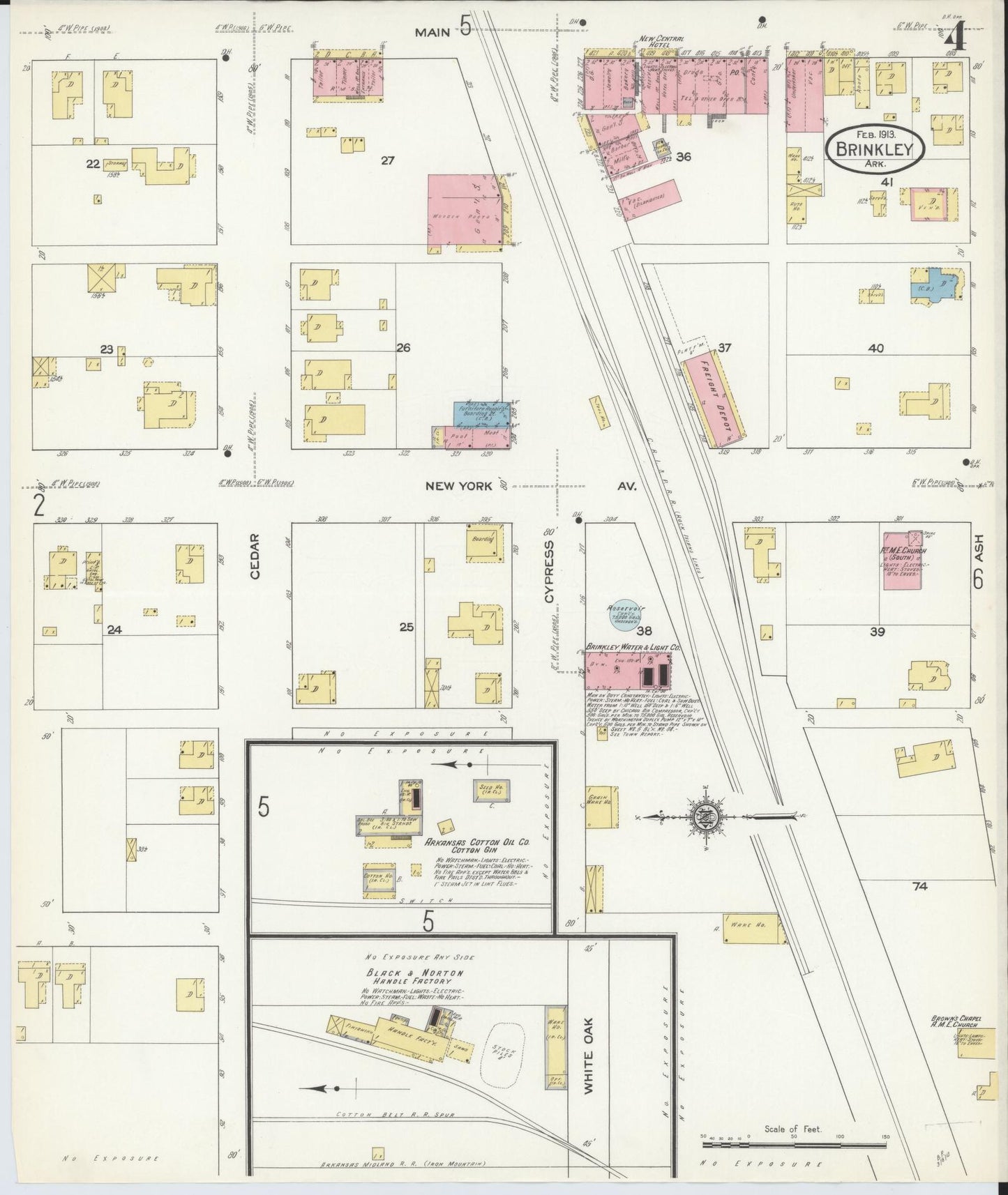 Sanborn Fire Insurance Map from Brinkley, Monroe County, Arkansas (1913), Sheet #0004 - Complete Map Set gallery image, historic Sanborn map, vintage wall art, Arkansas Arkansas