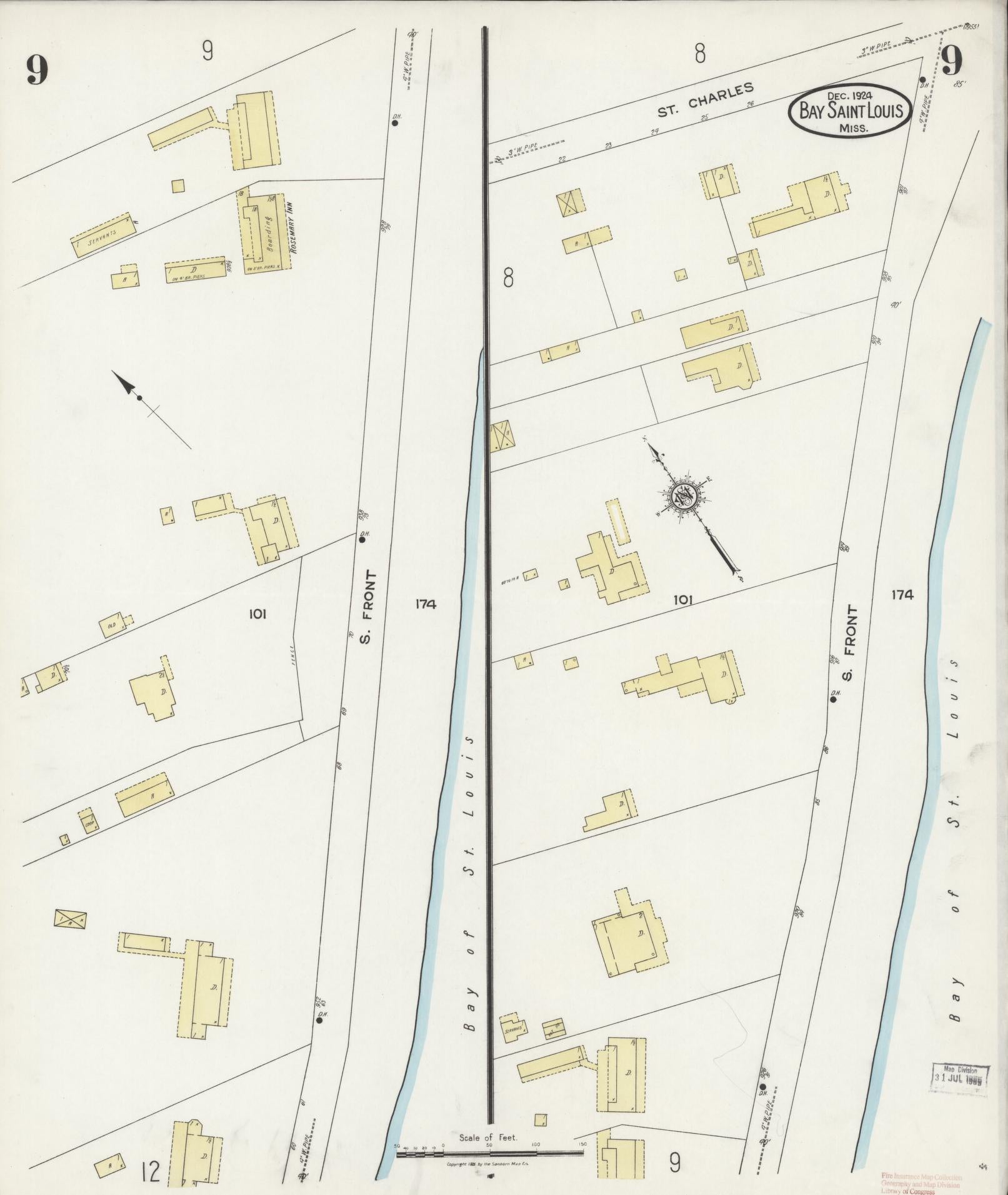 Sanborn Fire Insurance Map from Bay Saint Louis, Hancock County, Mississippi (1924), Sheet #0009 - Complete Map Set gallery image, historic Sanborn map, vintage wall art, Mississippi Mississippi