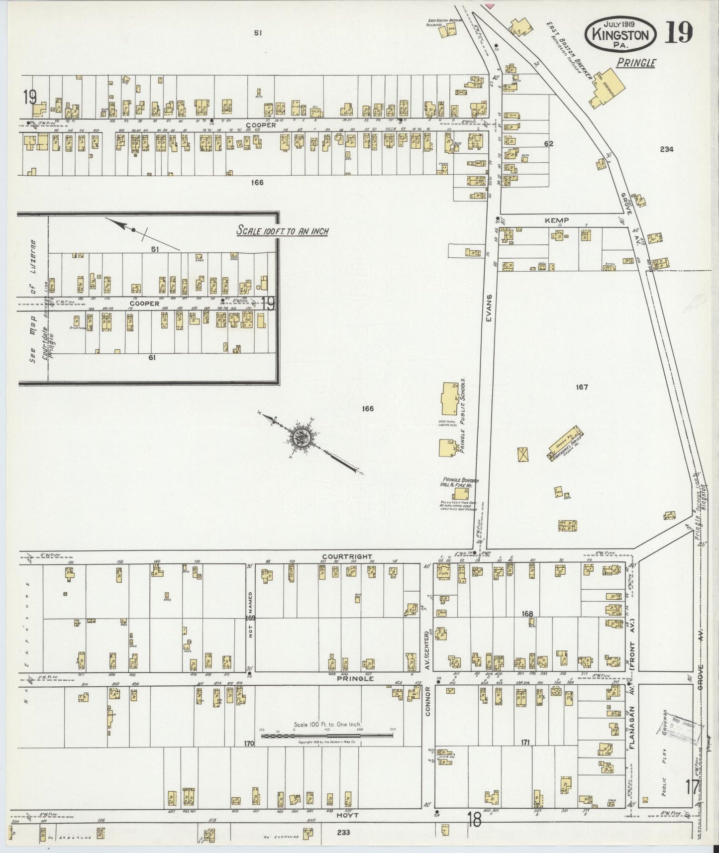 Sanborn Fire Insurance Map from Kingston, Luzerne County, Pennsylvania (1919), Sheet #0019 - Complete Map Set gallery image, historic Sanborn map, vintage wall art, Pennsylvania Pennsylvania