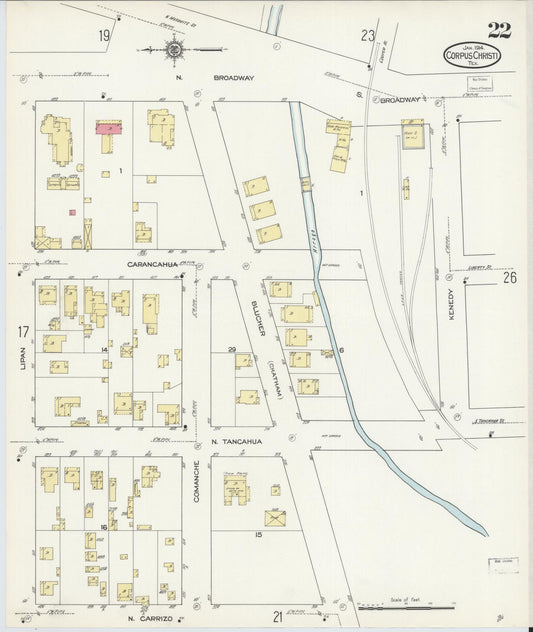 Sanborn Fire Insurance Map from Corpus Christi, Nueces County, Texas (1914), Sheet #0022 - Historic Sanborn Fire Insurance Map Print, vintage old map wall art, antique decor, genealogy gift, Texas Texas map