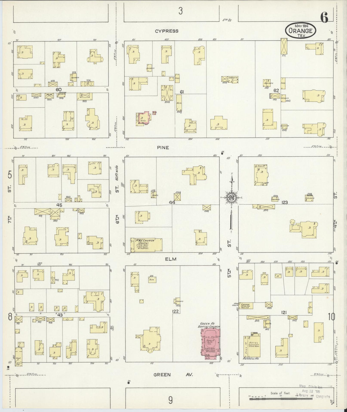 Sanborn Fire Insurance Map from Orange, Orange County, Texas (1914), Sheet #0006 - Historic Sanborn Fire Insurance Map Print, vintage old map wall art, antique decor, genealogy gift, Texas Texas map