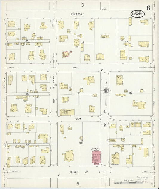 Sanborn Fire Insurance Map from Orange, Orange County, Texas (1914), Sheet #0006 - Historic Sanborn Fire Insurance Map Print, vintage old map wall art, antique decor, genealogy gift, Texas Texas map