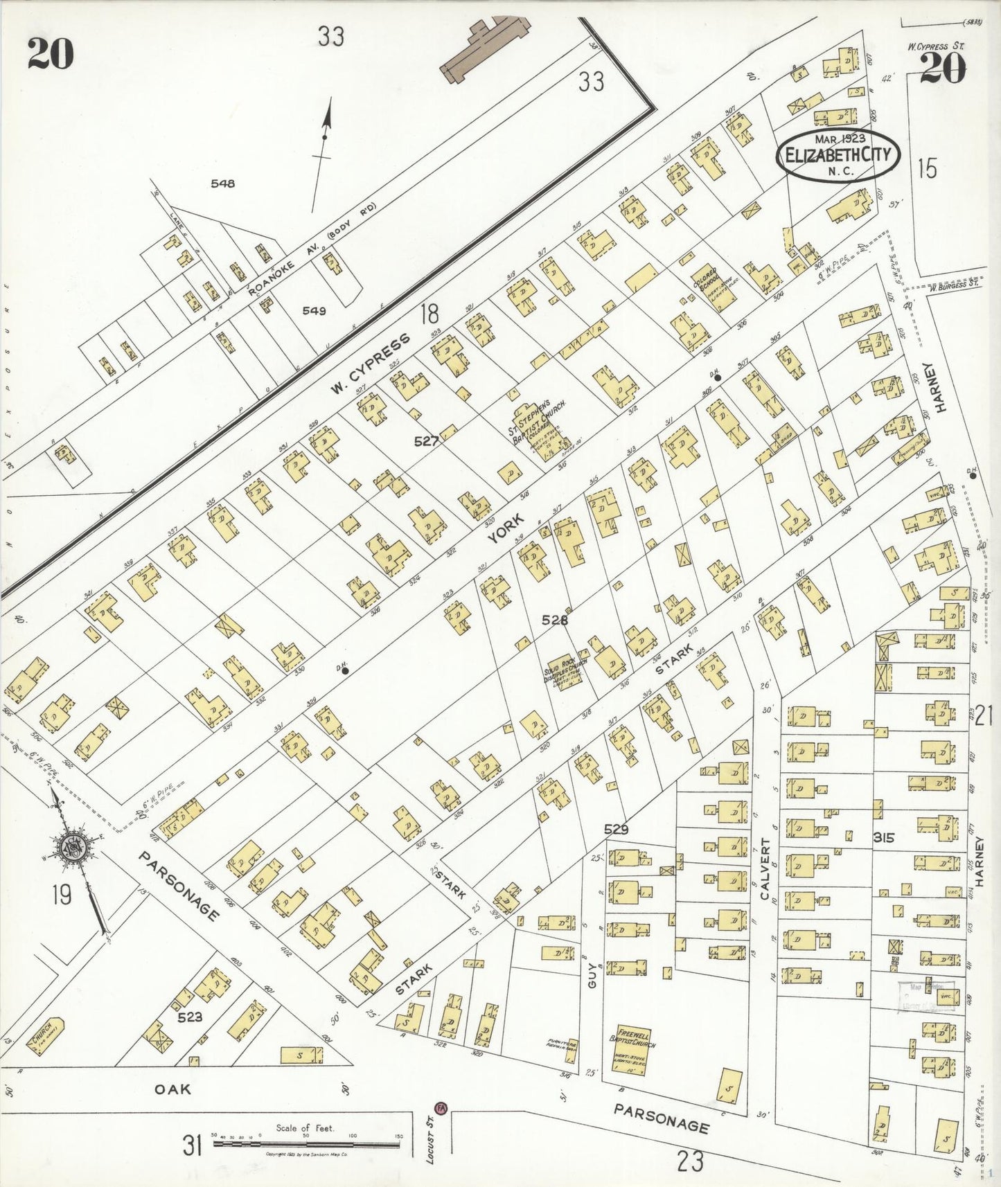 Sanborn Fire Insurance Map from Elizabeth City, Pasquotank County, North Carolina (1923), Sheet #0020 - Complete Map Set gallery image, historic Sanborn map, vintage wall art, North Carolina North Carolina
