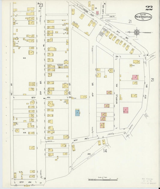 Sanborn Fire Insurance Map from New Brighton, Beaver County, Pennsylvania (1913), Sheet #0022 - Historic Sanborn Fire Insurance Map Print, vintage old map wall art, antique decor, genealogy gift, Pennsylvania Pennsylvania map