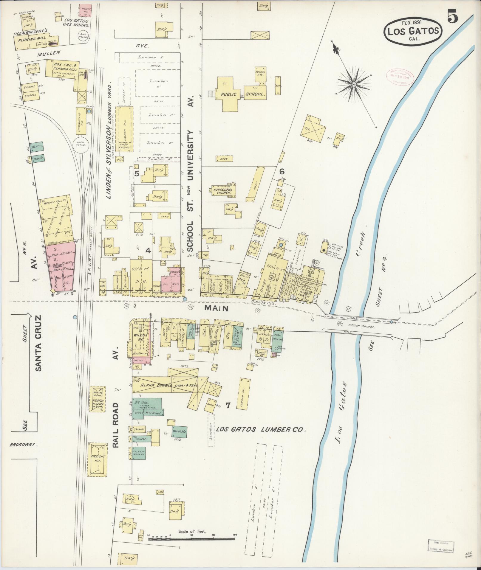 Sanborn Fire Insurance Map from Los Gatos, Santa Clara County, California (1891), Sheet #0005 - Historic Sanborn Fire Insurance Map Print, vintage old map wall art, antique decor, genealogy gift, California California map
