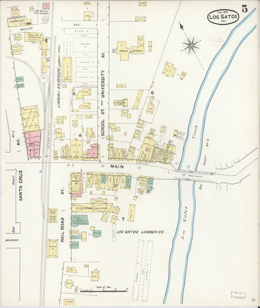 Sanborn Fire Insurance Map from Los Gatos, Santa Clara County, California (1891), Sheet #0005 - Historic Sanborn Fire Insurance Map Print, vintage old map wall art, antique decor, genealogy gift, California California map