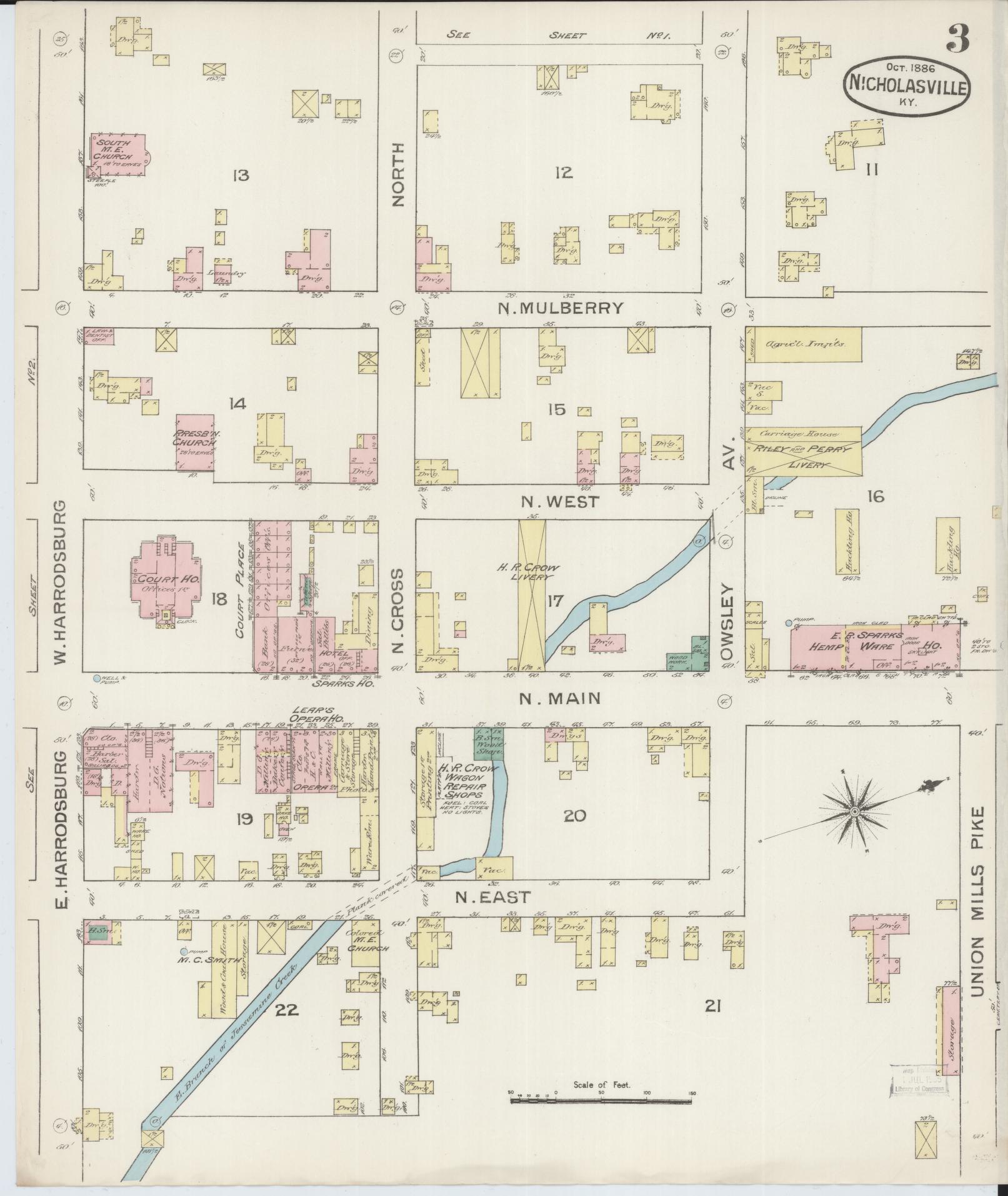 Sanborn Fire Insurance Map from Nicholasville, Jessamine County, Kentucky (1886), Sheet #0003 - Complete Map Set gallery image, historic Sanborn map, vintage wall art, Kentucky Kentucky
