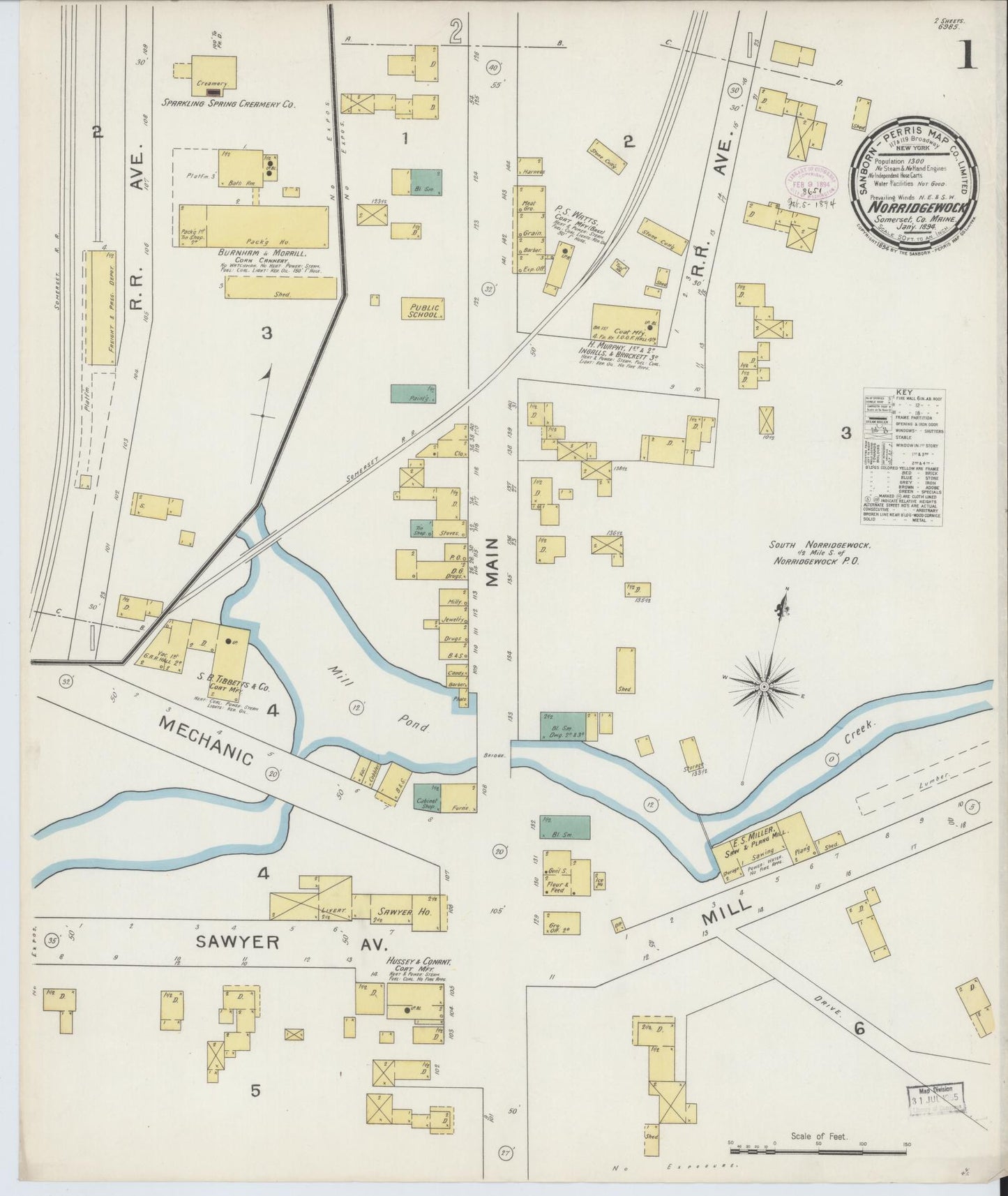 Sanborn Fire Insurance Map from Norridgewock, Somerset County, Maine. (1894) – Historic Sanborn Fire Insurance Map Print