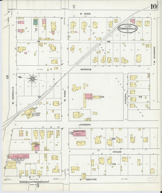 Sanborn Fire Insurance Map from Edwardsville, Madison County, Illinois (1909), Sheet #0010 - Historic Sanborn Fire Insurance Map Print, vintage old map wall art, antique decor, genealogy gift, Illinois Illinois map