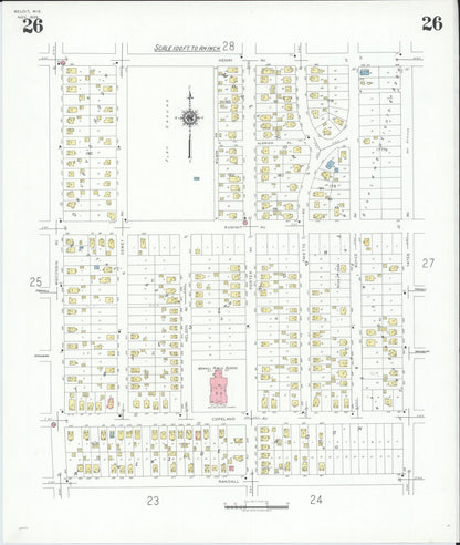 Sanborn Fire Insurance Map from Beloit, Rock County, Wisconsin (1939), Sheet #0026 - Historic Sanborn Fire Insurance Map Print, vintage old map wall art, antique decor, genealogy gift, Wisconsin Wisconsin map