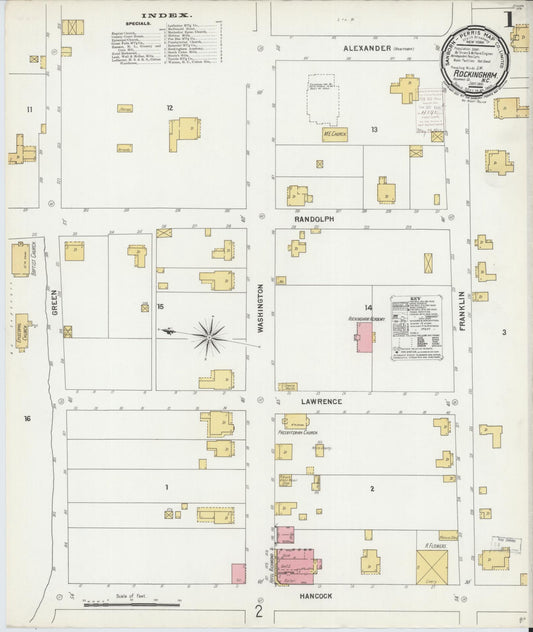 Sanborn Fire Insurance Map from Rockingham, Richmond County, North Carolina (1900), Sheet #0001 - Historic Sanborn Fire Insurance Map Print, vintage old map wall art, antique decor, genealogy gift, North Carolina North Carolina map