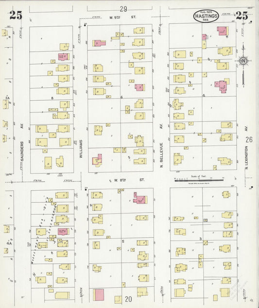 Sanborn Fire Insurance Map from Hastings, Adams County, Nebraska (1924), Sheet #0025 - Historic Sanborn Fire Insurance Map Print, vintage old map wall art, antique decor, genealogy gift, Nebraska Nebraska map